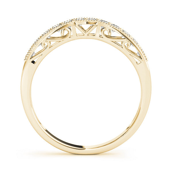 Yellow gold Milgrain Round Diamond Pavé Chevron Band 1