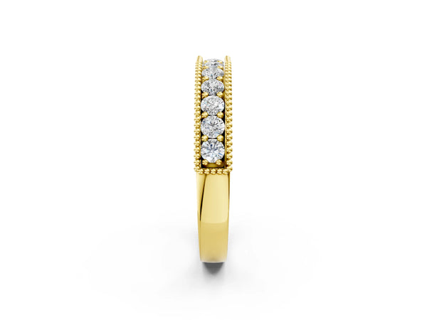 Yellow gold Milgrain Round Diamond Pavé Chevron Band