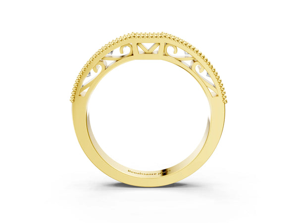 Yellow gold Milgrain Round Diamond Pavé Chevron Band