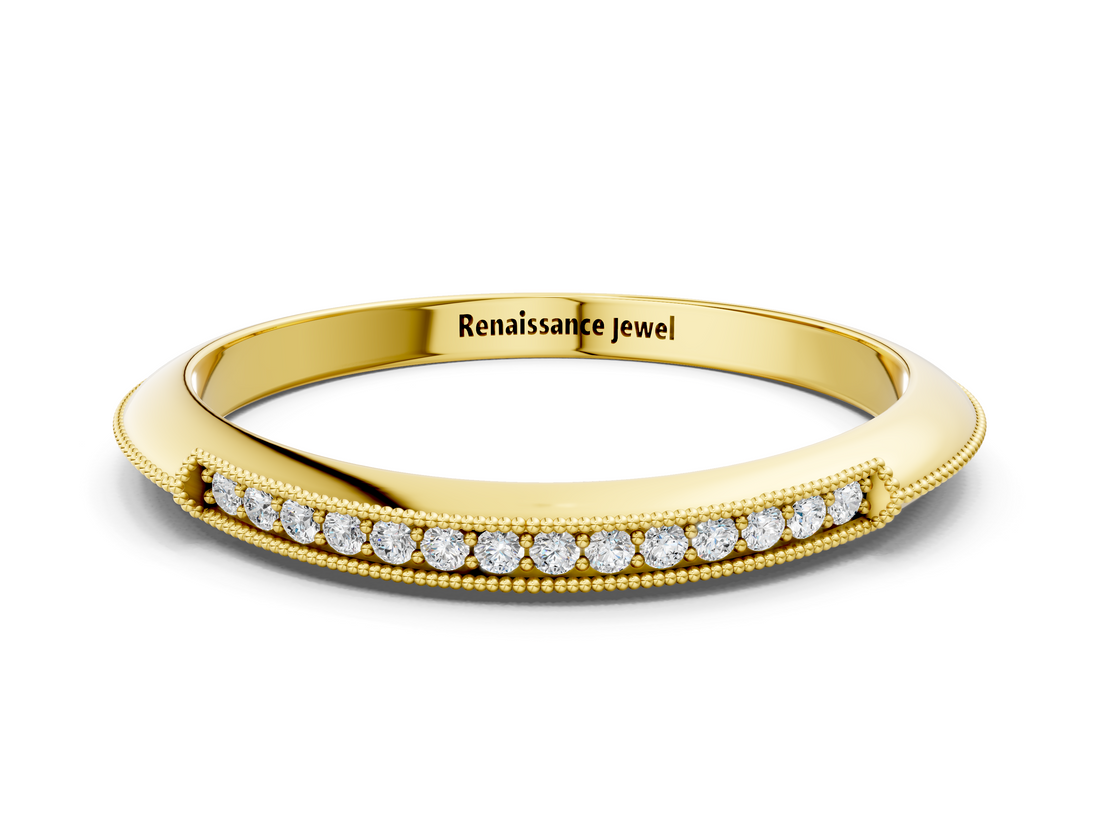 Yellow gold Milgrain Round Diamond Pavé Set Half Eternity Band_19