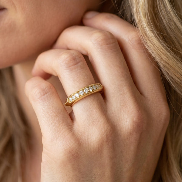 Yellow gold Milgrain Round Diamond Pavé Set Half Eternity Band
