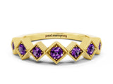 Yellow gold Milgrain Square Bezel Round Amethyst Chevron Band_6