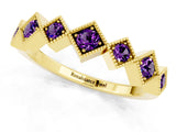 Yellow gold Milgrain Square Bezel Round Amethyst Chevron Band_7