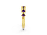 Yellow gold Milgrain Square Bezel Round Amethyst Chevron Band_8