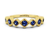 Yellow gold Milgrain Square Bezel Round Blue Sapphire Chevron Band_6