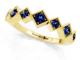 Yellow gold Milgrain Square Bezel Round Blue Sapphire Chevron Band_7