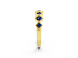 Yellow gold Milgrain Square Bezel Round Blue Sapphire Chevron Band_8