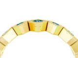 Yellow gold Milgrain Square Bezel Round Blue Topaz Chevron Band_10