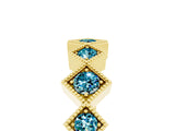 Yellow gold Milgrain Square Bezel Round Blue Topaz Chevron Band_11