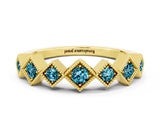 Yellow gold Milgrain Square Bezel Round Blue Topaz Chevron Band_6
