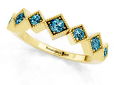 Yellow gold Milgrain Square Bezel Round Blue Topaz Chevron Band_7