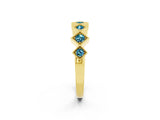 Yellow gold Milgrain Square Bezel Round Blue Topaz Chevron Band_8