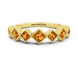 Yellow gold Milgrain Square Bezel Round Citrine Chevron Band_6