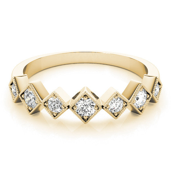 Yellow gold Milgrain Square Bezel Round Diamond Chevron Band 1