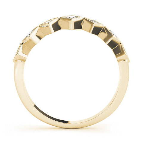 Yellow gold Milgrain Square Bezel Round Diamond Chevron Band 2