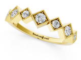 Yellow gold Milgrain Square Bezel Round Diamond Chevron Band_24