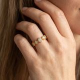 Yellow gold Milgrain Square Bezel Round Diamond Chevron Band_42