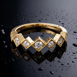 Yellow gold Milgrain Square Bezel Round Diamond Chevron Band_43