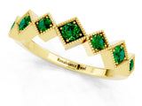 Yellow gold Milgrain Square Bezel Round Emerald Chevron Band_7