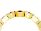 Yellow gold Milgrain Square Bezel Round Garnet Chevron Band_10