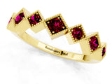 Yellow gold Milgrain Square Bezel Round Garnet Chevron Band_7