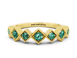 Yellow gold Milgrain Square Bezel Round Green Sapphire Chevron Band_6