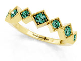 Yellow gold Milgrain Square Bezel Round Green Sapphire Chevron Band_7