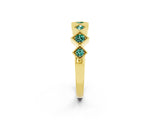 Yellow gold Milgrain Square Bezel Round Green Sapphire Chevron Band_8