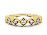 Yellow gold Milgrain Square Bezel Round Moissanite Chevron Band_6