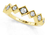 Yellow gold Milgrain Square Bezel Round Moissanite Chevron Band_7