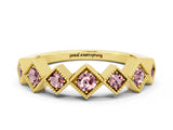 Yellow gold Milgrain Square Bezel Round Morganite Chevron Band_6
