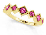 Yellow gold Milgrain Square Bezel Round Pink Sapphire Chevron Band_19