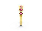 Yellow gold Milgrain Square Bezel Round Pink Sapphire Chevron Band_20