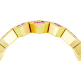 Yellow gold Milgrain Square Bezel Round Pink Sapphire Chevron Band_22