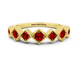 Yellow gold Milgrain Square Bezel Round Ruby Chevron Band_6
