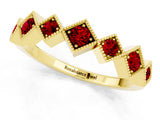 Yellow gold Milgrain Square Bezel Round Ruby Chevron Band_7