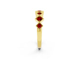 Yellow gold Milgrain Square Bezel Round Ruby Chevron Band_8