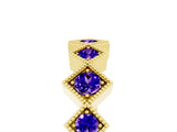 Yellow gold Milgrain Square Bezel Round Tanzanite Chevron Band_11