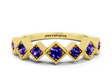 Yellow gold Milgrain Square Bezel Round Tanzanite Chevron Band_6