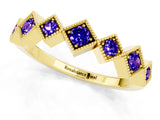 Yellow gold Milgrain Square Bezel Round Tanzanite Chevron Band_7