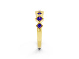 Yellow gold Milgrain Square Bezel Round Tanzanite Chevron Band_8