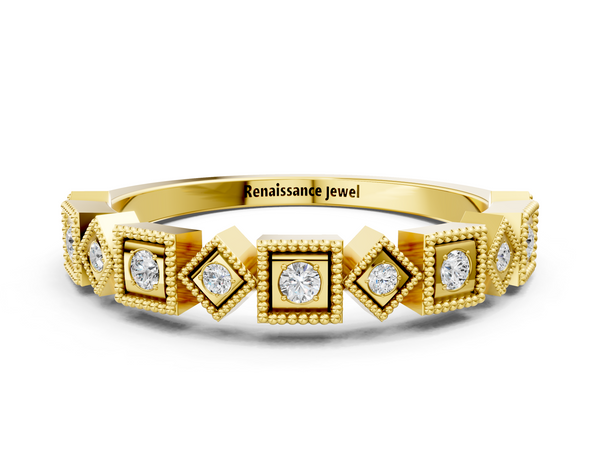 Yellow gold Milgrain Square Diamond Eternity Band with Bezel Setting