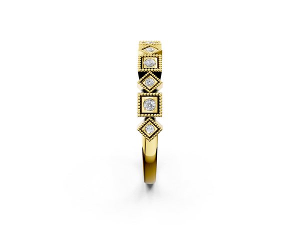 Yellow gold Milgrain Square Diamond Eternity Band with Bezel Setting