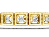 Yellow gold Milgrain Square Link Bracelet with Round Cut Diamonds in Bezel Setting_2