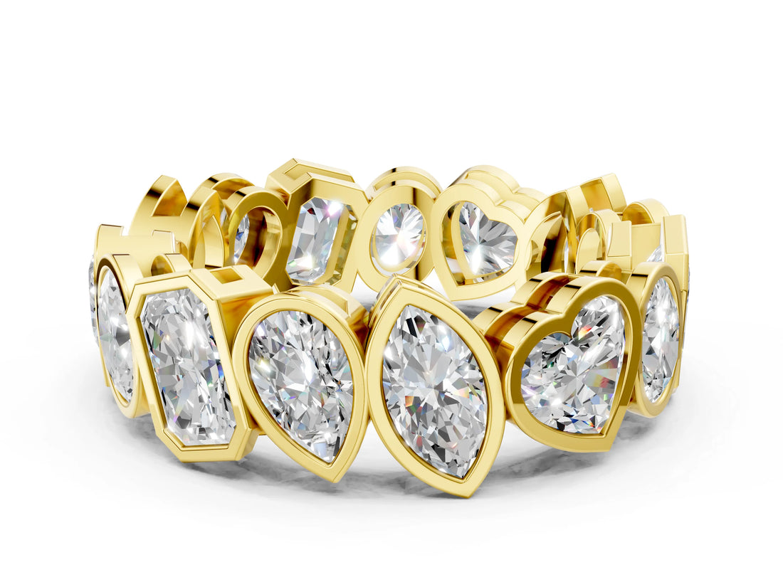 Yellow gold Mixed Shape Diamond Bezel Set Eternity Wedding Band