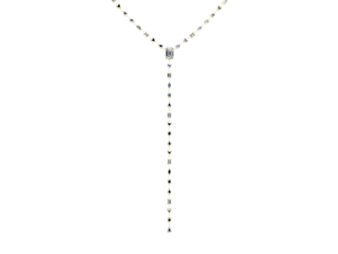 Yellow gold Mixed Shape Diamond Lariat Necklace with Station Accents_8