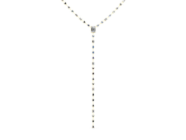 Yellow gold Mixed Shape Diamond Lariat Necklace with Station Accents