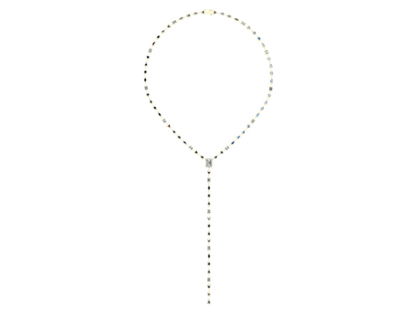 Yellow gold Mixed Shape Diamond Lariat Necklace with Station Accents