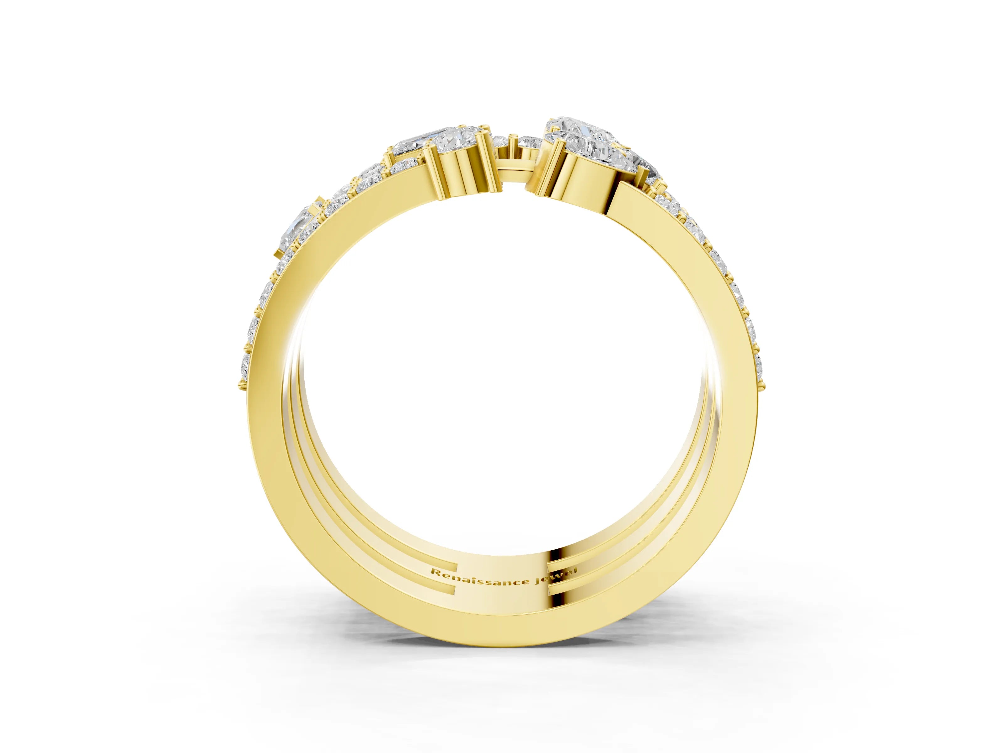 Yellow gold Mixed Shape Diamond Multi Row Promise Ring with Round Diamond Accents_3
