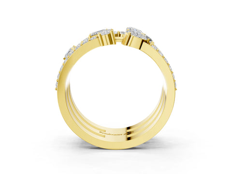 Yellow gold Mixed Shape Diamond Multi Row Promise Ring with Round Diamond Accents_3